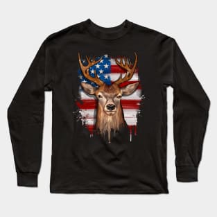 Deer American Flag Long Sleeve T-Shirt